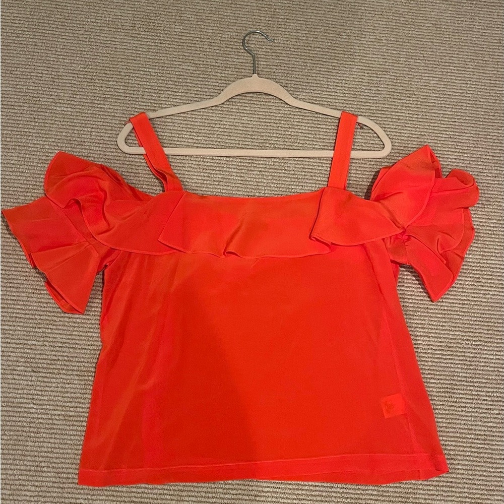 J. Crew Bright Red Ruffled Blouse